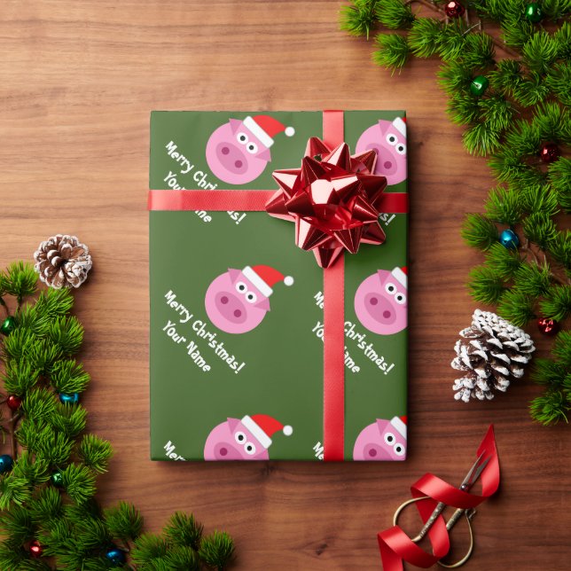 Funny pig Santa cartoon Christmas wrapping paper (Holiday Gift)