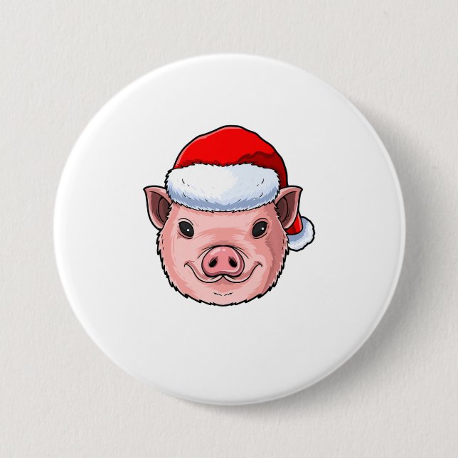 Funny Pig Santa Hat Piggy Christmas Gift For Button (Front)