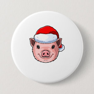 Funny Pig Santa Hat Piggy Christmas Gift For Button
