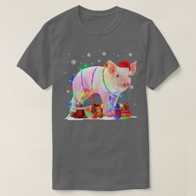 Funny Pig Tree Christmas Lights Xmas Pajama Matchi T-Shirt (Design Front)
