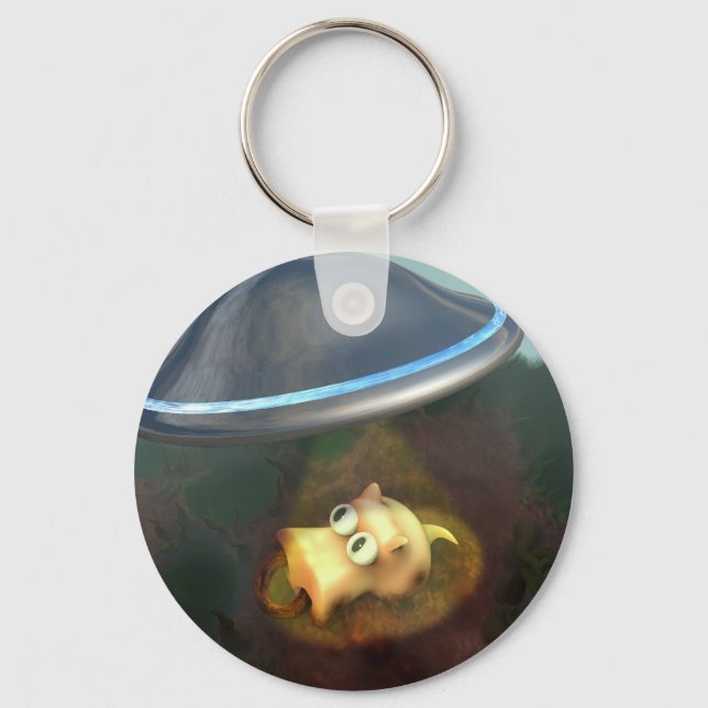Funny Pig UFO Abduction Keychain (Front)