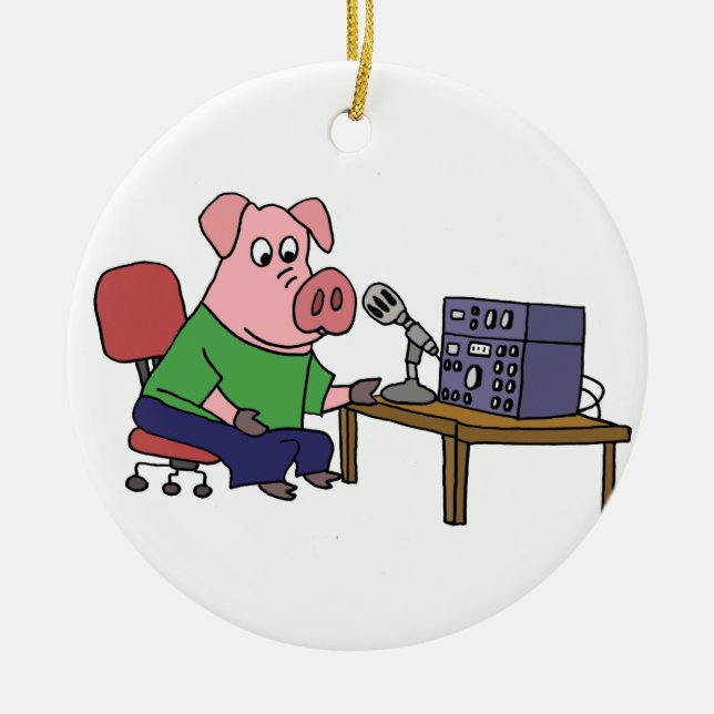 Funny Pig Using Ham Radio Ceramic Ornament (Front)