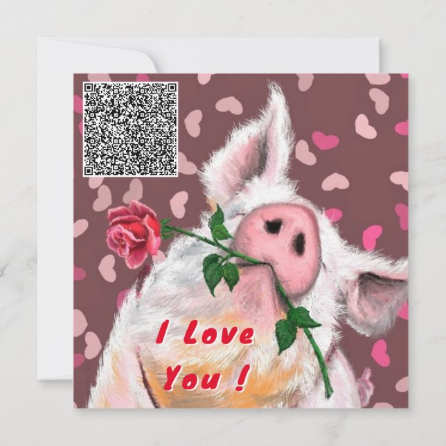Funny Pig Valentine's Day Card Your QR Code Wishes (Back)