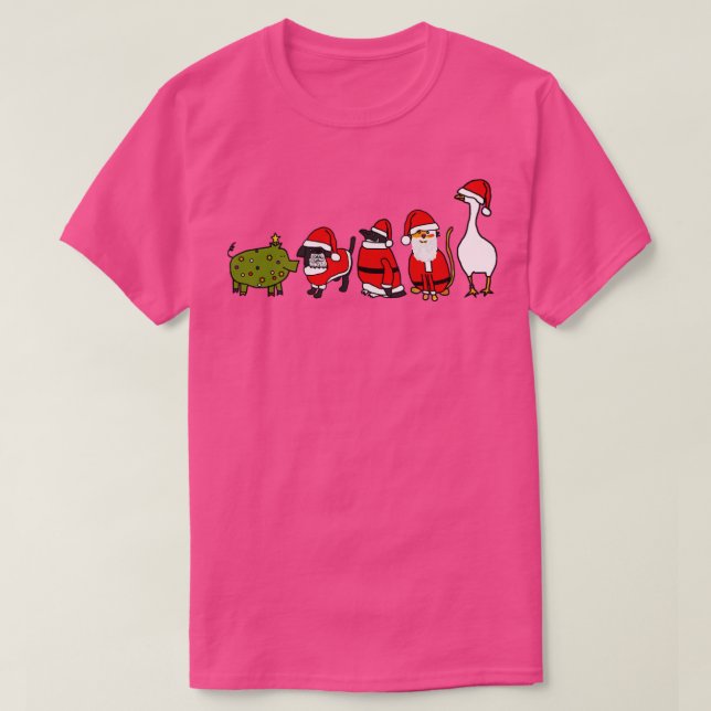 Funny Pig wears Christmas Tree Costume to Santa An T-Shirt (Design Front)