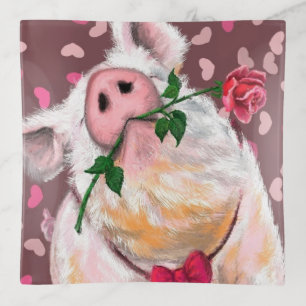 Funny Pig with Rose Trinket Tray