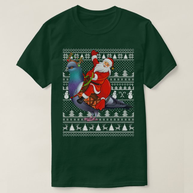 Funny Pigeon Bird Lover Santa Riding Pigeon Ugly C T-Shirt (Design Front)
