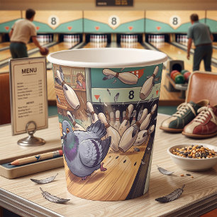 Funny Pigeon Bowling Strike Cartoon Art Paper Cups