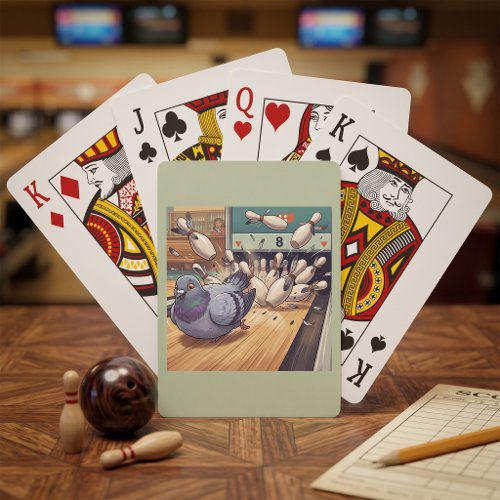 Funny Pigeon Bowling Strike Cartoon Art Poker Cards