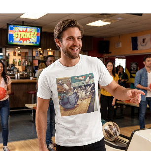 Funny Pigeon Bowling Strike Cartoon Art T-Shirt