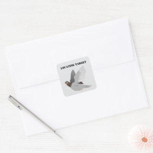 Funny Pigeon Cartoon, “Locating Target” Bird Humor Square Sticker