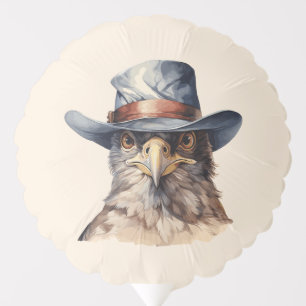 Funny pigeon wearing a cowboy hat, watercolor balloon