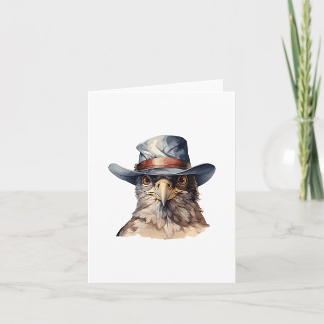 Funny pigeon wearing a cowboy hat, watercolor card (Front)