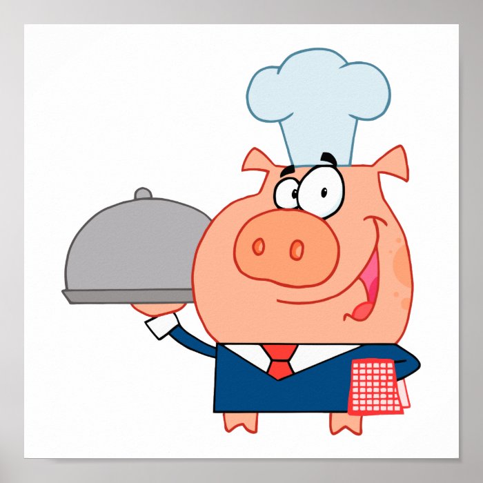 funny piggy pig waiter wearing chefs hat print