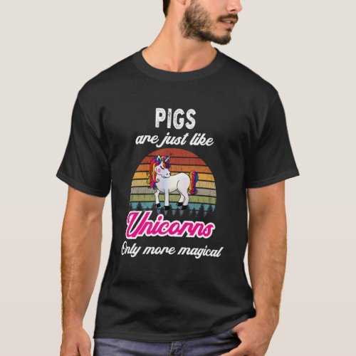 Funny Pigs Design  Retro Unicorn Vintage Sunset Pu T_Shirt