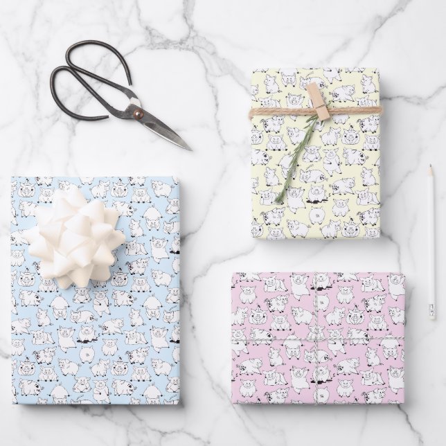 Funny Pigs Having Fun! Wrapping Paper Sheets (Front)