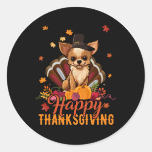 Funny Pilgrim Chihuahua Dog Turkey Happy Thanksgiv Classic Round Sticker