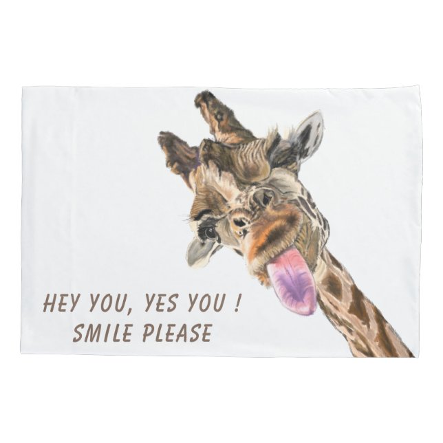 Funny Pillow Case with Playful Giraffe - Smile (Back)
