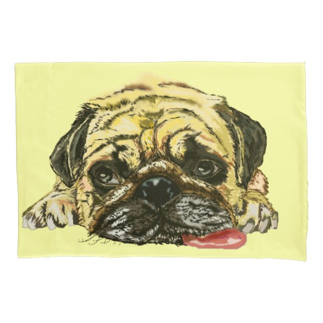Funny Pillow Case with Pug Dog - Custom Colors (Front)