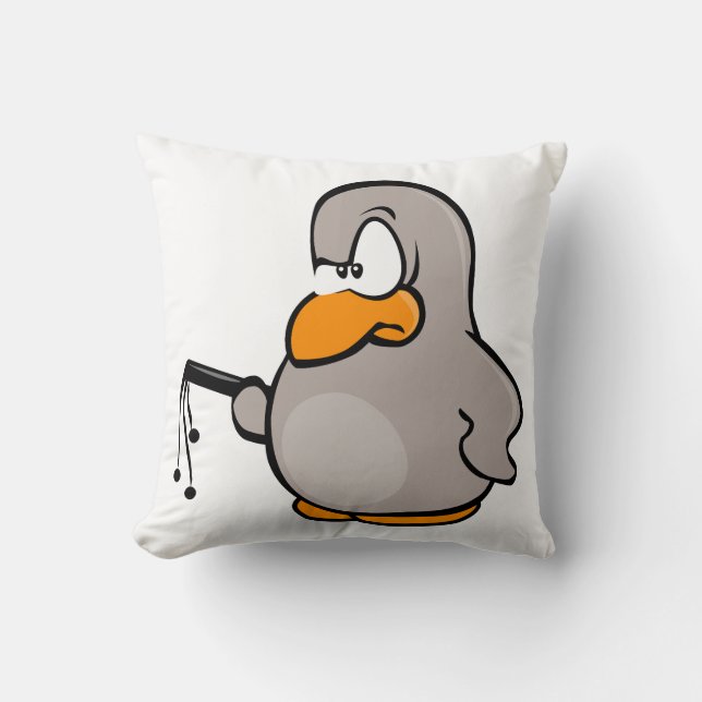 Funny Pillows, Penguin with whip Throw Pillow (Front)