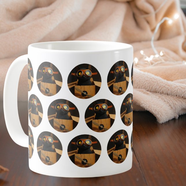 Funny Pilot Black cat in airplane box Personalized Coffee Mug (Creator Uploaded)