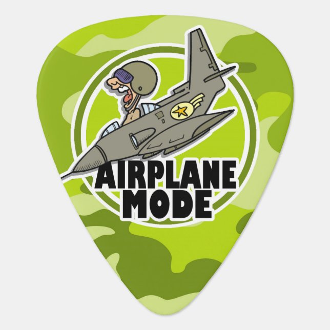 Funny Pilot; bright green camo, camouflage Guitar Pick (Front)