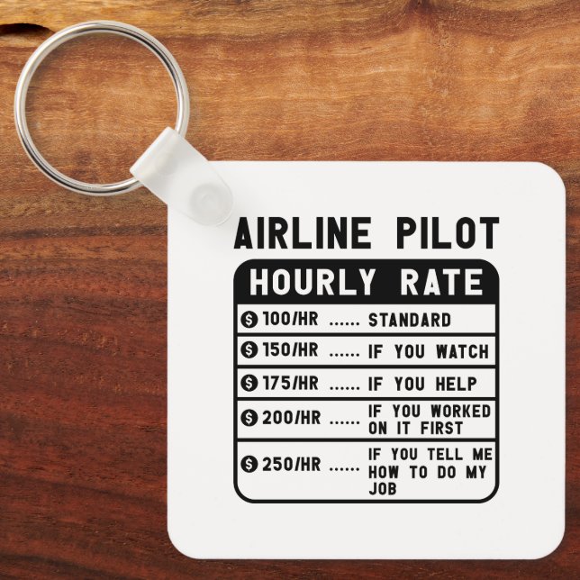 Funny Pilot Hourly Rate Aviation Keychain (Front)