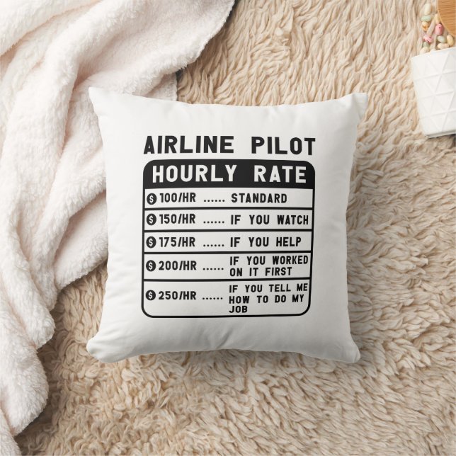 Funny Pilot Hourly Rate Aviation Throw Pillow (Blanket)