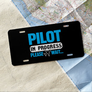 Funny Pilot in Progress Flight School Student License Plate