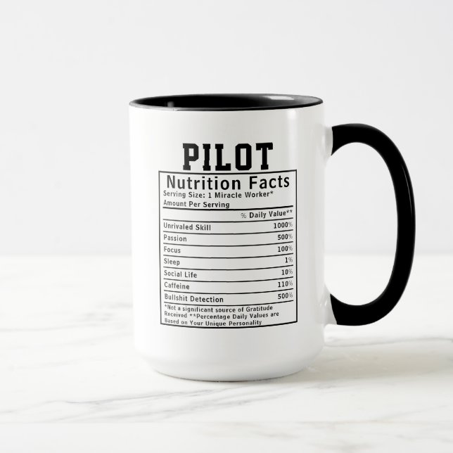 Funny Pilot Nutrition Facts Airline Captain Gift Mug (Right)