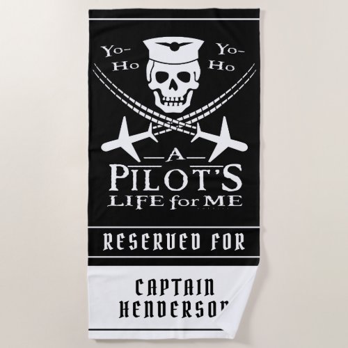 Funny Pilot Skull Airplanes Pirate Humor  Custom Beach Towel