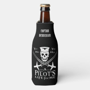 Funny Pilot Skull Airplanes Pirate Humor   Custom Bottle Cooler