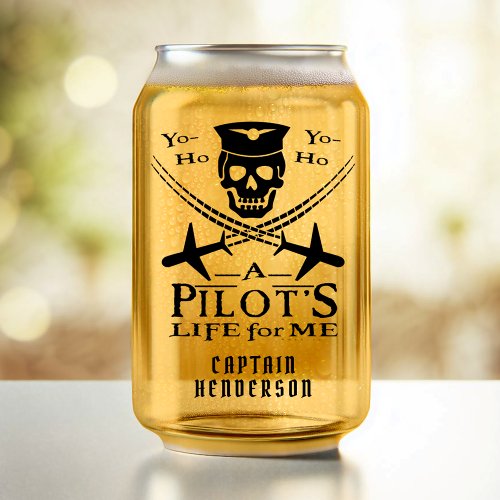 Funny Pilot Skull Airplanes Pirate Humor  Custom Can Glass