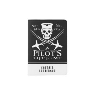 Funny Pilot Skull Airplanes Pirate Humor   Custom Passport Holder