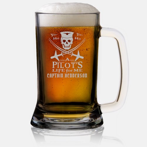 Funny Pilot Skull Airplanes Pirate Humor  Custom Stein