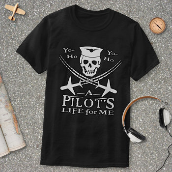 Funny Pilot Skull Cross Airplanes Pirate Humor Dk T-shirt by LaborAndLeisure at Zazzle