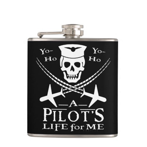 Funny Pilot Skull Cross Airplanes Pirate Humor Flask