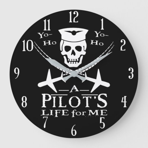 Funny Pilot Skull Cross Airplanes Pirate Humor Large Clock