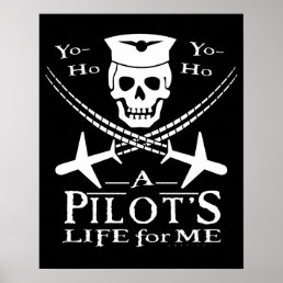 Funny Pilot Skull Cross Airplanes Pirate Humor Poster