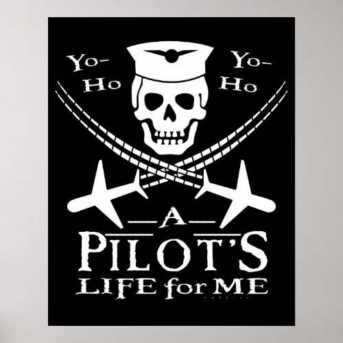 Funny Pilot Skull Cross Airplanes Pirate Humor Poster