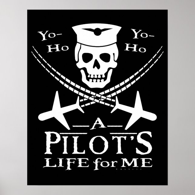 Funny Pilot Skull Cross Airplanes Pirate Humor Poster (Front)