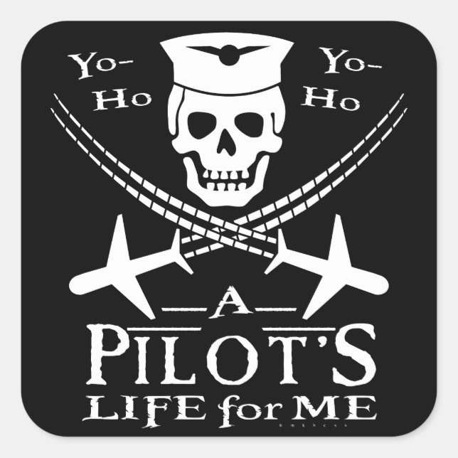 Funny Pilot Skull Cross Airplanes Pirate Humor Square Sticker (Front)