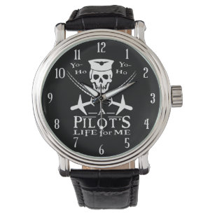 Funny Pilot Skull Cross Airplanes Pirate Humor Watch