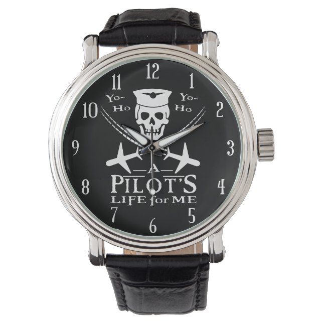Funny Pilot Skull Cross Airplanes Pirate Humor Watch (Front)