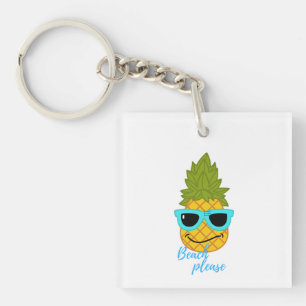 Funny Pineapple Chilling With Summer Sunglasses   Keychain