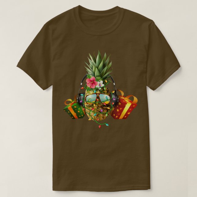 Funny Pineapple Christmas Tree Lights Xmas Fruits  T-Shirt (Design Front)