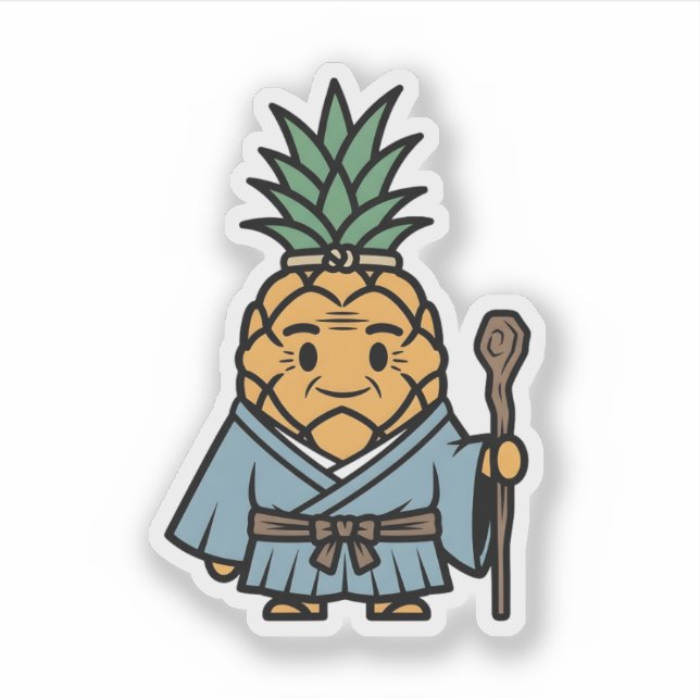 Funny Pineapple Sensei Master Samurai Illustration Sticker (Front)