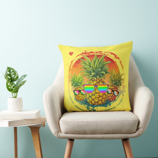 Funny Pineapple Summer Vibes Throw Pillow (Chair)
