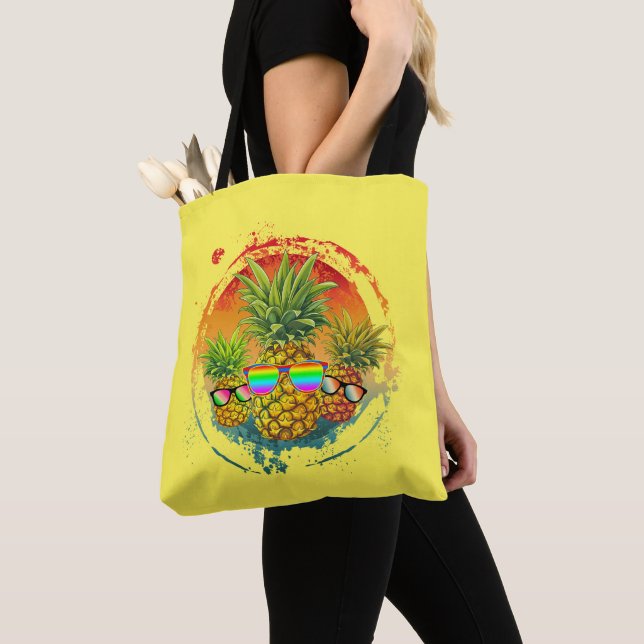 Funny Pineapple Summer Vibes Tote Bag (Close Up)
