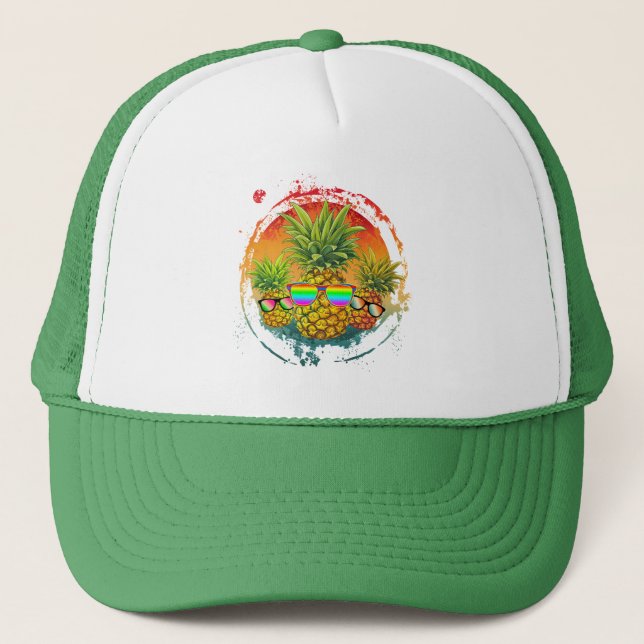 Funny Pineapple Summer Vibes Trucker Hat (Front)