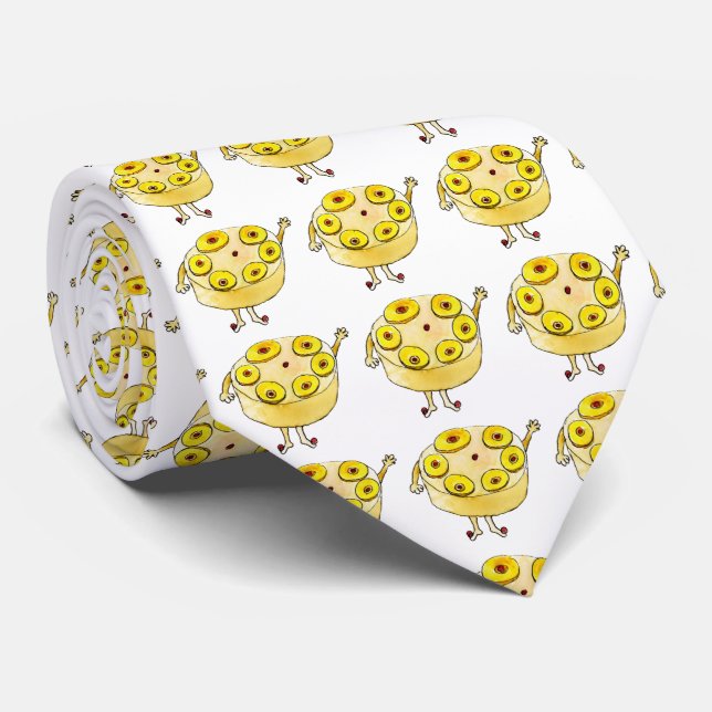 Funny Pineapple Upside Down Cake Quirky Cute Art Neck Tie (Rolled)